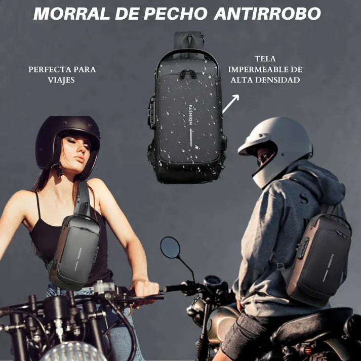 Mochila Antirrobo - Pechera Morral con Clave e Impermeable Con Acceso para puerto USB